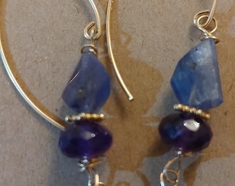 Tanzanite and Amethyst gold vermeil earrings