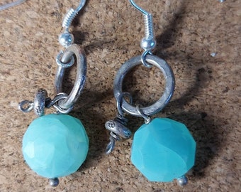 Blue peruvian opal silver earrings