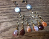mexican fire opal coin pearl gold vermeil chandelier earrings. opal earrings
