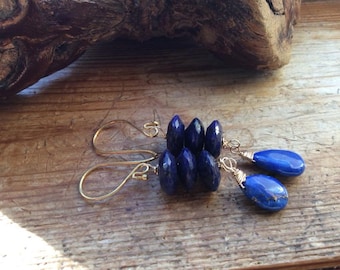real sapphire and Lapis Lazuli gold vermeil earrings.