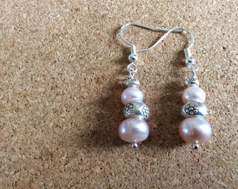 soft pink freshwater pearls with Thai Karen Silver 99.9 percent silver printed beads