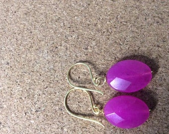 shocking pink Jade earrings, gold vermeil