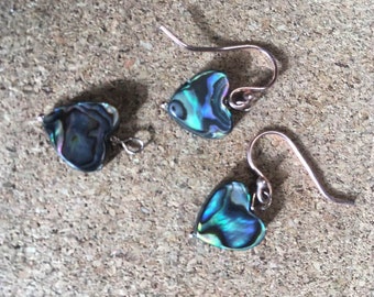 small abalone heart earrings and pendant. Rose gold vermeil