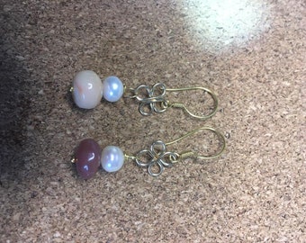 fire opal and pearl gold vermeil earrings