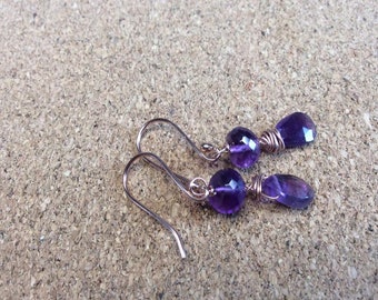 Deep Purple Amethyst rose gold vermeil drop earrings