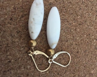 Long white Opal and gold vermeil earrings