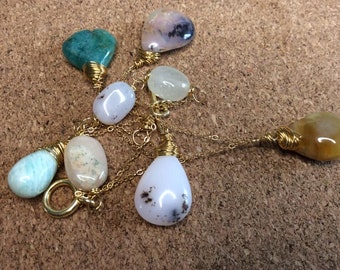 Gemstone Neckace handmade to become an heirloom. One Off Design. Pink and Blue Peruvian Opal Gold vermeil necklace