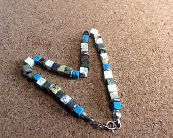 Turquoise and African Opal Thai Karen silver bead bracelet