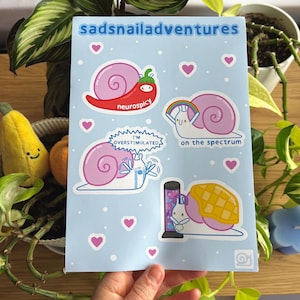 Feuille d'autocollants SadSnailAdventure | Sticker santé mentale | Sticker TDAH | Sticker pour autisme | Sticker neurodivers | Neurodivergent Sticker