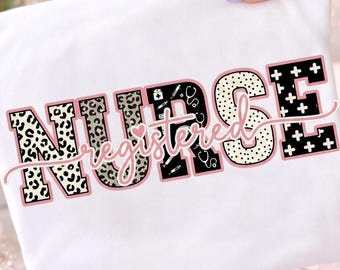 Leopard Registered Nurse PNG, RN Shirt Design (Digitaler Download)