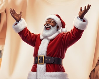 Black Santa Claus PNG, Festive Christmas Illustration (Digital Download)