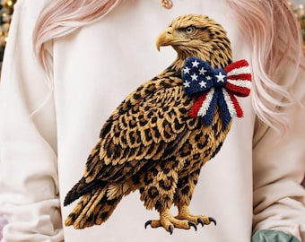 Leopard Eagle Png, 4th of July Eagle Bow Design, Coquette Patriotic Eagle Png, Preppy Eagle Design
