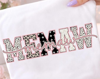 Preppy Leopard Memaw PNG, Rosa Block Buchstabe Oma Clipart, Valentinstag Geschenk für Oma (Digitaler Download)