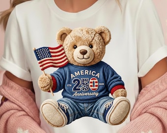 Patriotic Teddy Bear PNG, America 250th Anniversary Design (Digital Download)