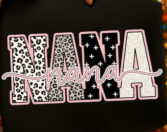 Nana de leopardo preppy, clipart de letra mayúscula rosa, descarga digital del Día de la Madre