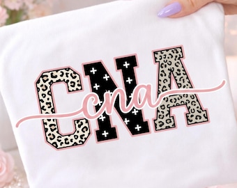 Leopard CNA Nurse PNG, Pink Outline CNA Shirt Design, Trendy Healthcare Worker Graphic
