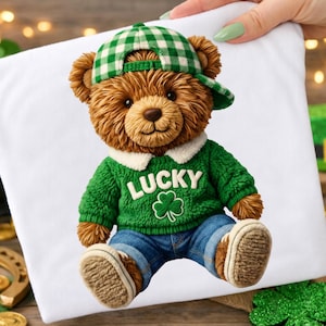 St Patrick's Day Lucky Teddy Bear PNG, Shamrock Design (Digital Download)