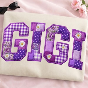 Purple Patchwork Gigi Png, Cottagecore Floral Gigi Design, Mother's Day Gigi Png, Daisy Quilt Grandma Design