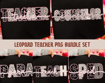 Leopard Lehrer PNG Bündel, Lehrer, Teach, Counselor, Para, Sped, Coquette Pink Heart Leopard Schulentwurf