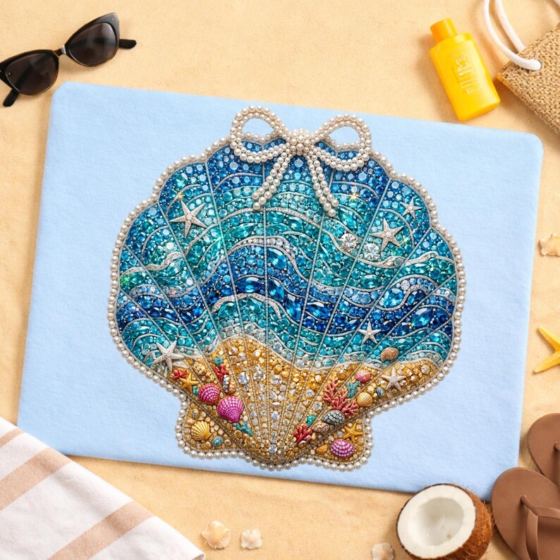 Faux Rhinestone Seashell PNG, Pearl Bow Coastal Design, Sparkly Ocean ...