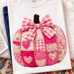 Pink Patchwork Pumpkin Png, Coquette Fall Pumpkin Design, Girly Autumn Graphic, Pink Bow Pumpkin Design, Girly Fall Pumpkin Png