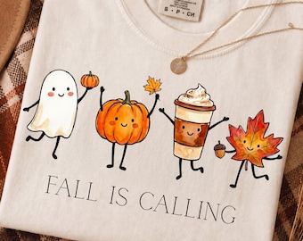 Fall Is Calling Doodle Png, Cute Autumn Friends Design, Pumpkin Spice Latte Png, Cozy Fall Png, Autumn Season Png, Kawaii Fall Friends Png