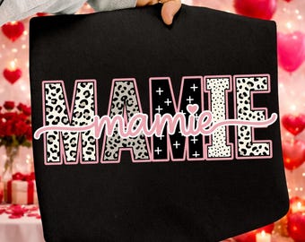 Preppy Leopard Mamie PNG, Pink Block Letter Grandma Clipart, Valentine Gift for Grandma (Digital Download)