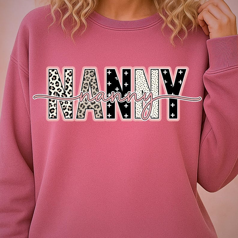 Nanny Lettering Preppy Leopard Nanny PNG, Pink Block Letter Grandma Clipart, Mother’s ...