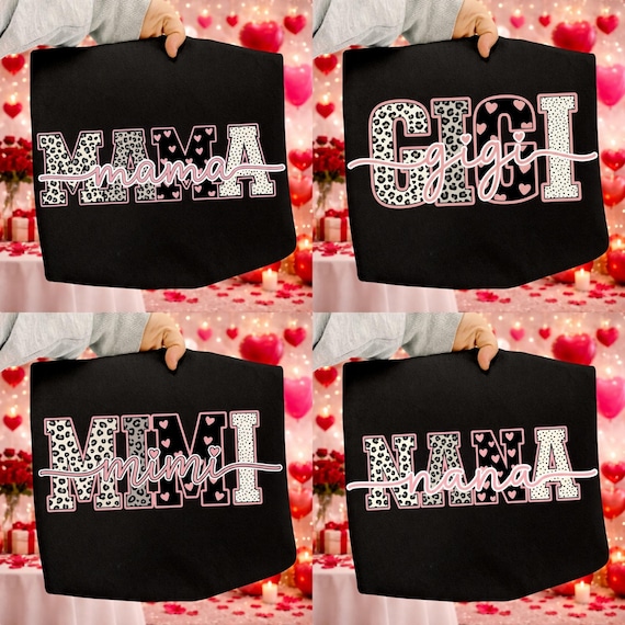 Mother’s Day Mama, Gigi, Mimi, Nana, PNG Bundle, Coquette Leopard Heart Letters, Grandma Family Names