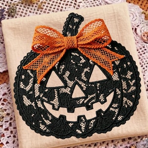 Halloween-spetspumpa png, orange rosettpumpadesign, läskig pumpa png, flickaktig Halloweenpumpa png, trendig Halloween png