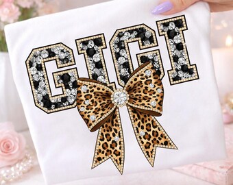 Rhinestone Gigi Leopard Bow PNG, Gigi Shirt Design (Digital Download)