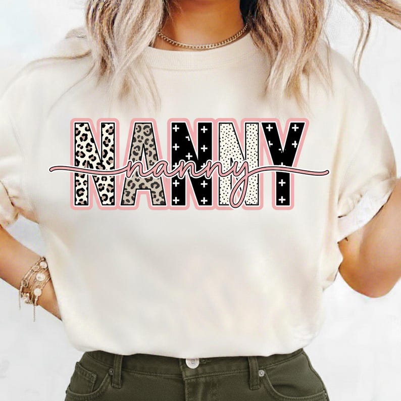 Nanny Lettering Preppy Leopard Nanny PNG, Pink Block Letter Grandma Clipart, Mother’s ...