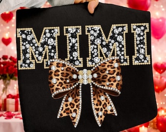 Faux Rhinestone Mimi PNG, Leopard Bow Coquette Mimi Shirt Design, Bling Mimi Design, Valentine Digital Download