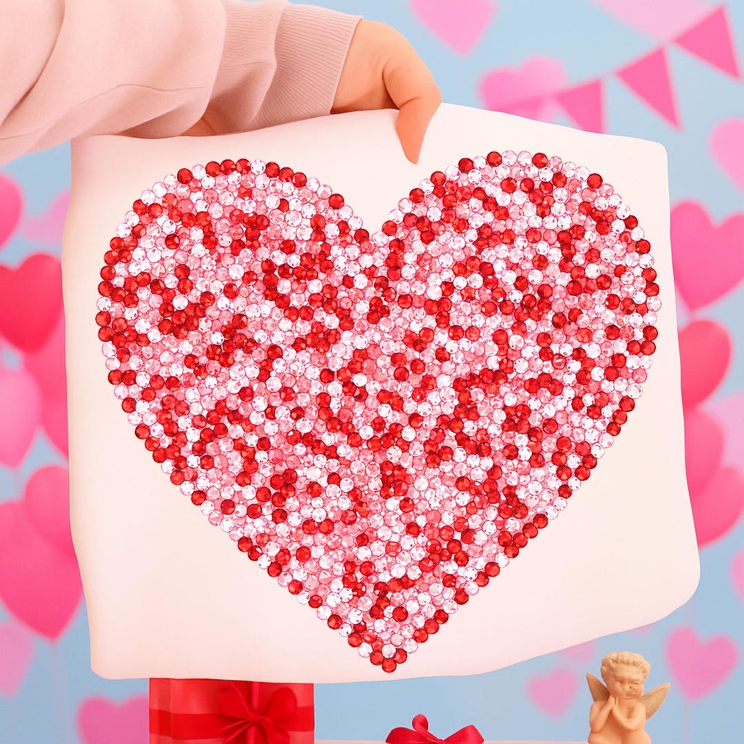 Rhinestone Heart PNG, Valentine's Day Crystal Gem Design (digital
