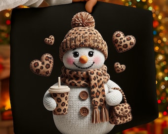 Faux Yarn Snowman Winter PNG: Leopard Crochet Winter Sublimation Design, Trending Digital Download