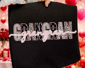 Preppy Leopard Grangran PNG, Pink Block Letter Grandma Clipart, Valentine Gift for Grandma (Digital Download)