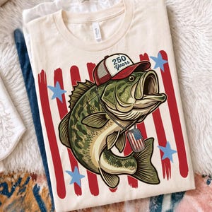 Patriotic Bass Fish Png, 250th Anniversary Design, 250 Years Fishing Png, American Fishing Png, 4th of July USA 250 Years Png, Camo Bass Png