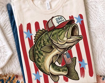 Patriotic Bass Fish Png, 250th Anniversary Design, 250 Years Fishing Png, American Fishing Png, 4th of July USA 250 Years Png, Camo Bass Png