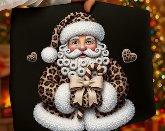 Leopard Print Santa PNG, Faux Yarn Santa Design (Digital Download)