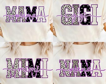 Preppy Leopard Mama Gigi Mimi Nana PNG Set, Mother's Day Png (Digital Download)