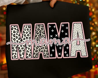 Preppy Leopard Mama PNG, Pink Block Letter Design, Valentine Gift for Mama