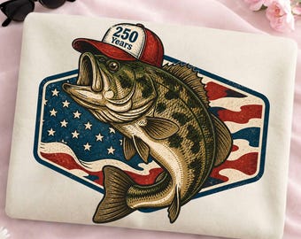 Patriotic Bass Fish Png, 250 Years Fishing Design, 250 Years Camo Bass Png, USA Flag Fish Design, Patriotic Fish Png, July 4th Fishing Png