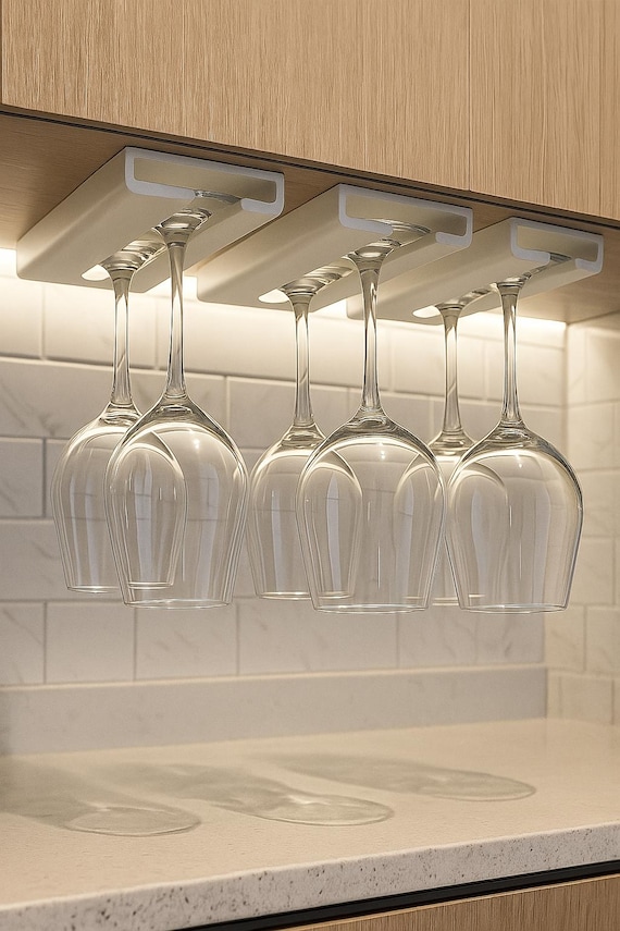 Stemware Halter, platzsparender Öko-Küchenorganizer 2 Weingläserhalter aus recyceltem PLA unter dem Schrank - 18 cm