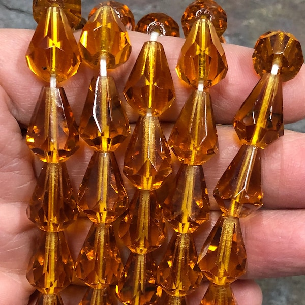 Fancy Czech Glass Beads- Topaz Teardrop Faceted Beads 14x10mm, 25 beads