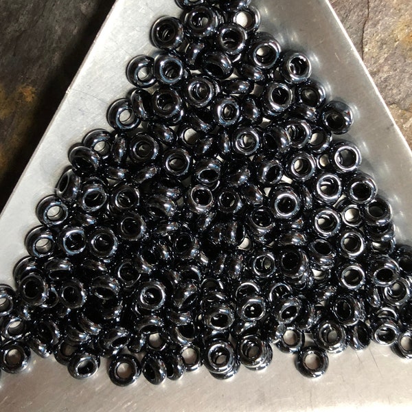 6/0 Japanese Demi Round Seed Beads - Metallic Hematite - Toho # 81 (2" round tube, approx 8 grams)