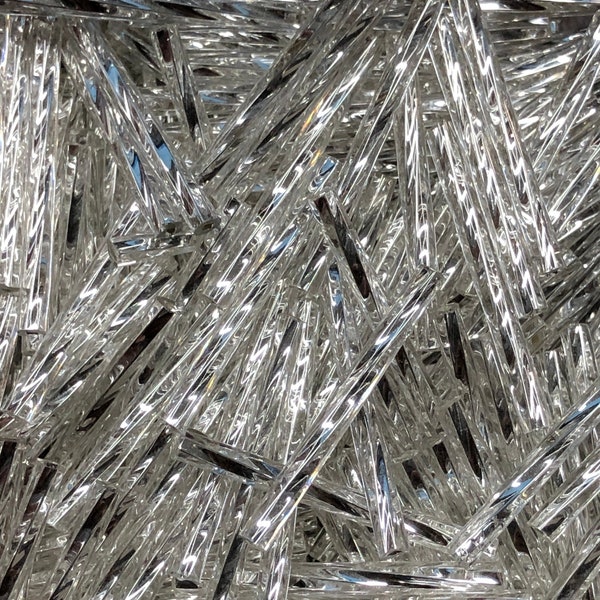 25mm Inside-Twist Twisted Czech Bugle Beads, Silver-lined Crystal, 45-50gr pack