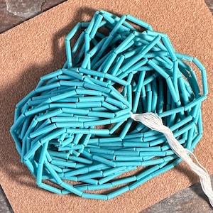 12mm Bugle Beads - Matte Opaque Turquoise Green 12 Strand Hank, About 43 grams