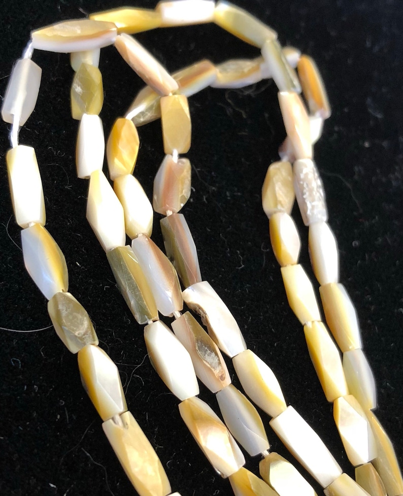 3 strands of Mother of pearl unusual faceted oblong beads Three 16 strands