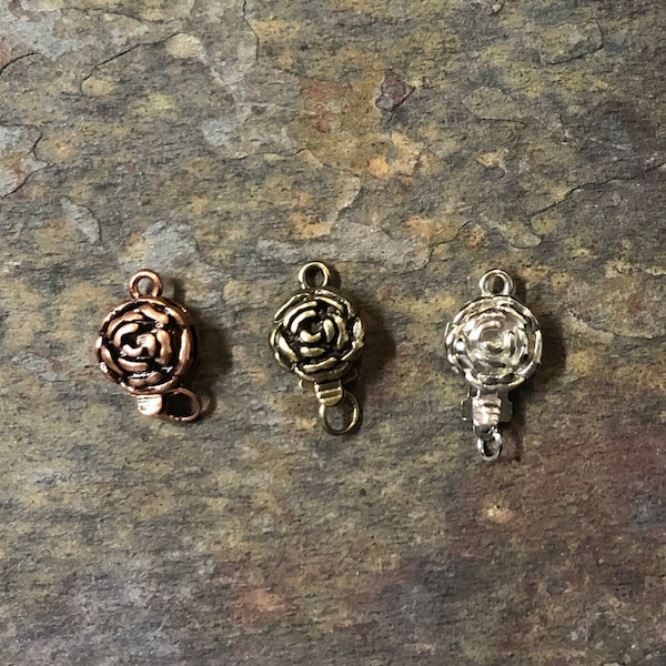 Rose Flower Box Clasp Single Strand 14x9mm Choice of 3 finishes