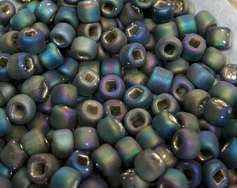 6/0 Japanese Seed Beads - Silver Lined Dark Green Matte AB Matsuno